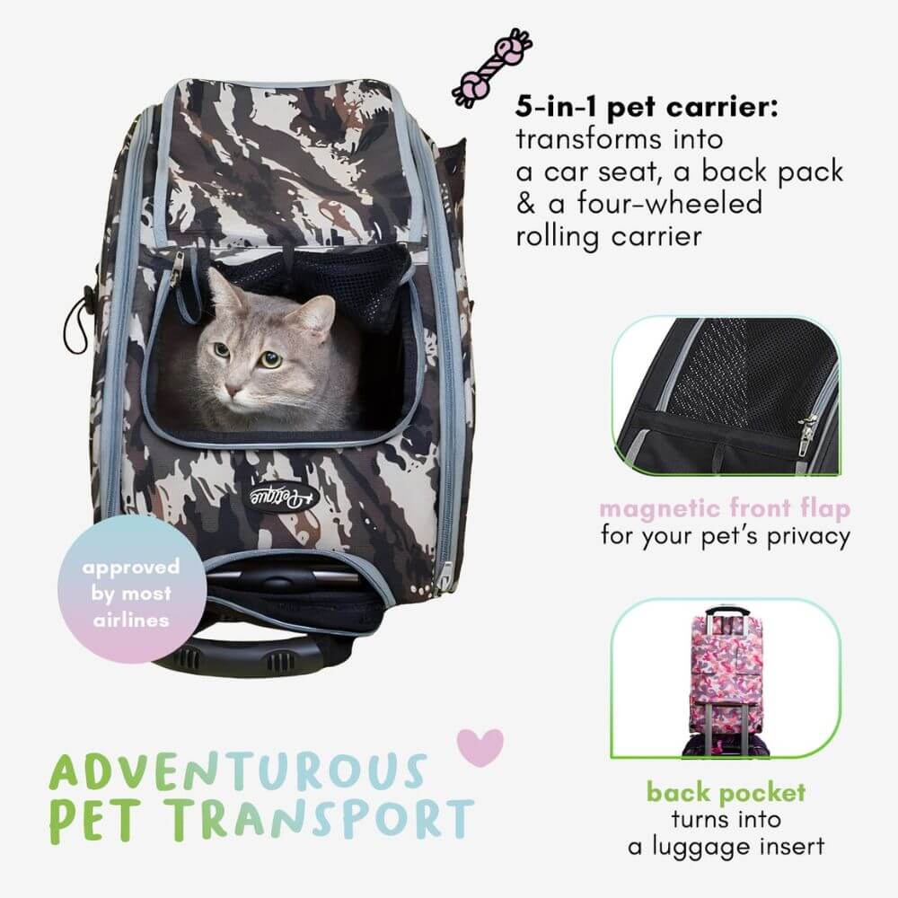 Petique 5-in-1 Airline Approved Dog Carrier with Wheels for Plane