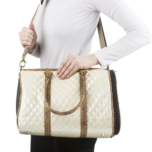 Petote Airline Dog Carrier JL Duffel  Ivory Quilted