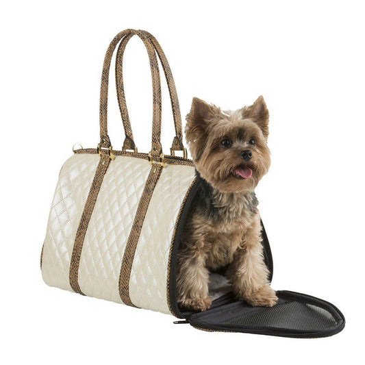 Petote Airline Dog Carrier JL Duffel  Ivory Quilted