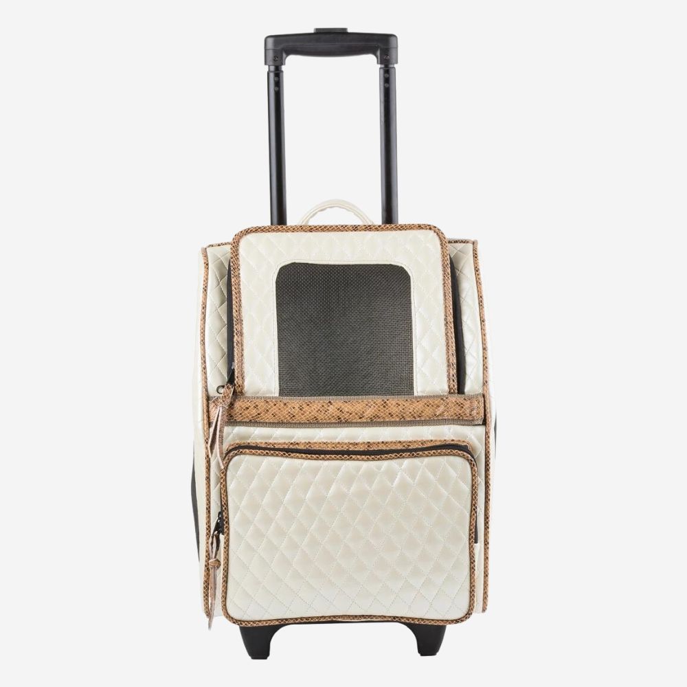 Petote Rio Classic dog carrier carry-on luggage in ivory with faux snake skin trim