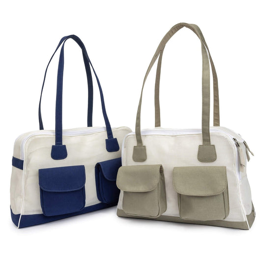 Canine Styles Dog Carrier All Mesh White w/Navy or Beige