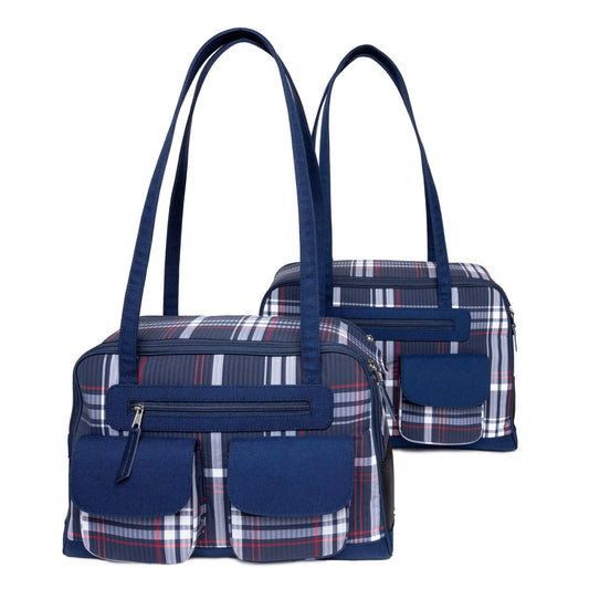 Canine Styles Dog Carrier Blue Plaid Nylon Bag