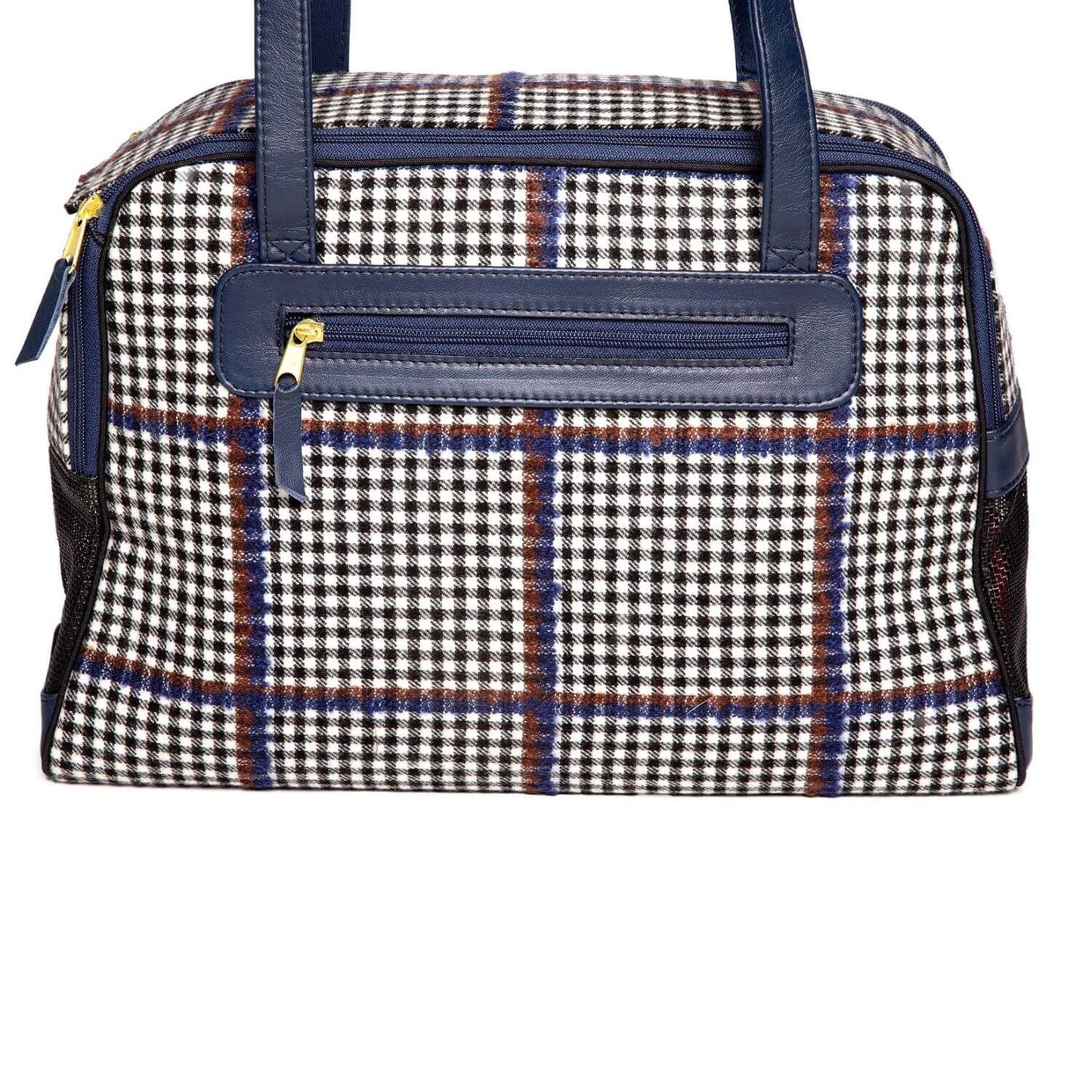 Canine Styles Wool Plaid Dog Carrier with Blue Leather Trim - Airline Approved