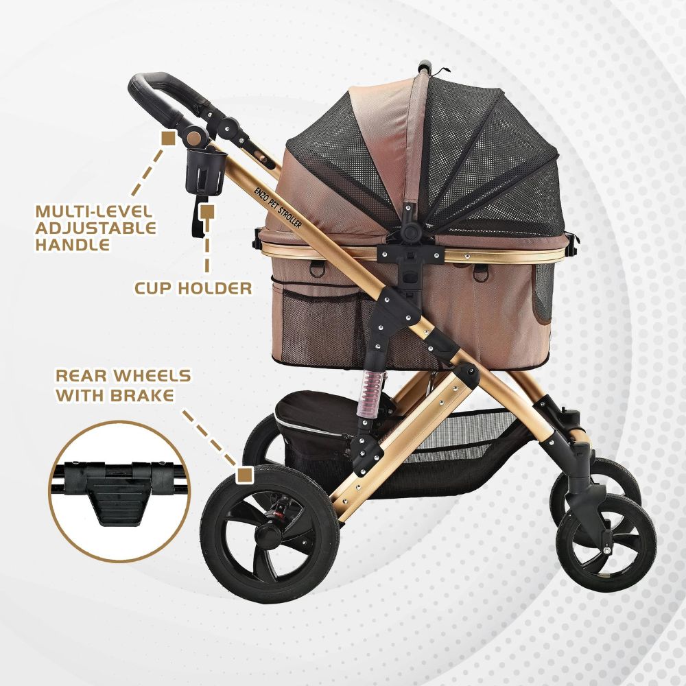 Enzo Monza Luxury Dog Stroller, Travel Carrier, Car Seat for Pets - Rose Gold