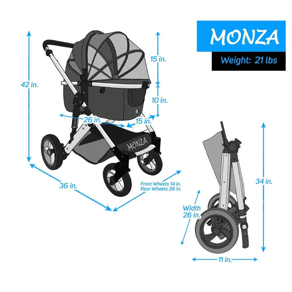 Enzo Monza Luxury Dog Stroller, Travel Carrier, Car Seat for Pets - Black