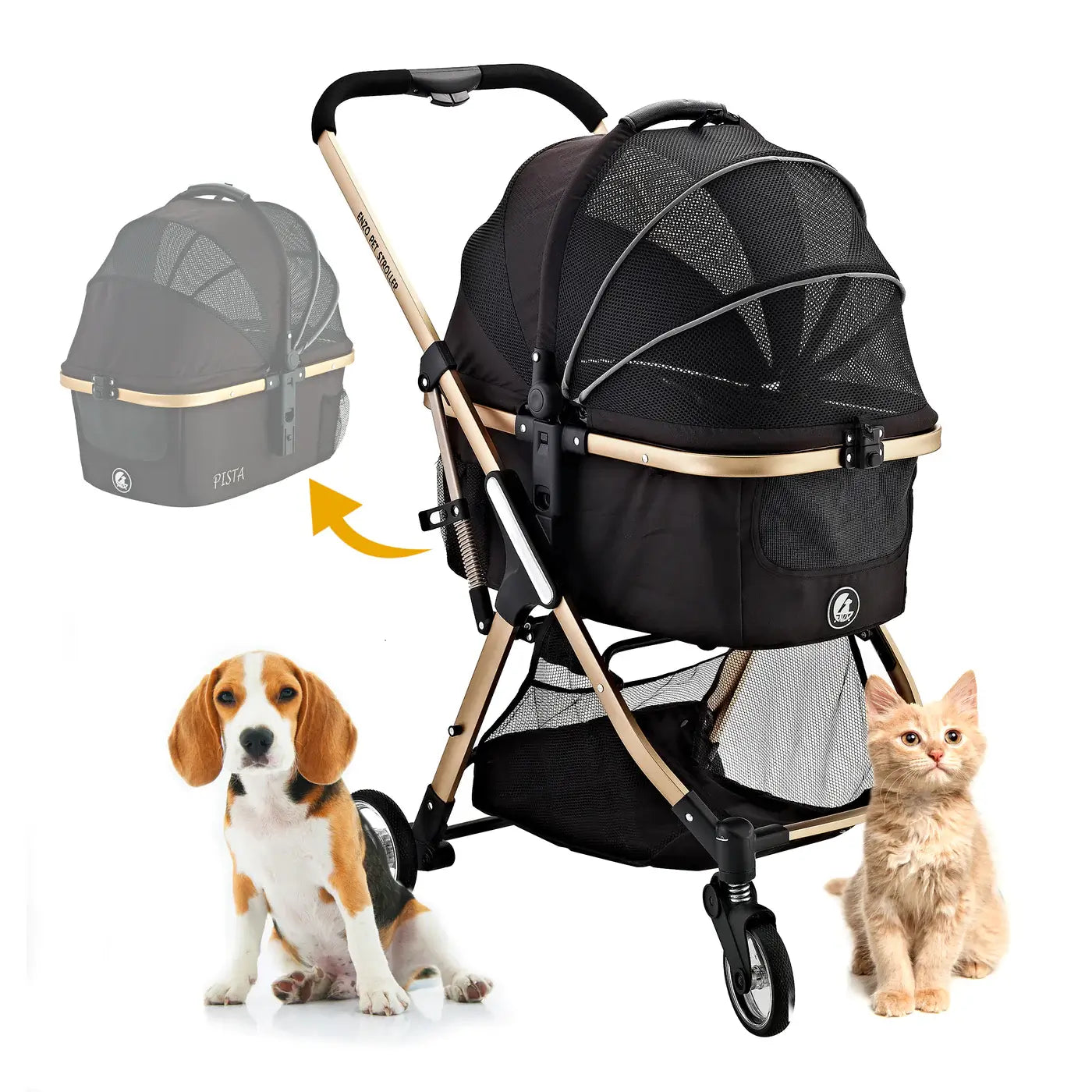 Enzo Pista Lightweight Dog Stroller, Travel Carrier, Pet Car Seat - Black