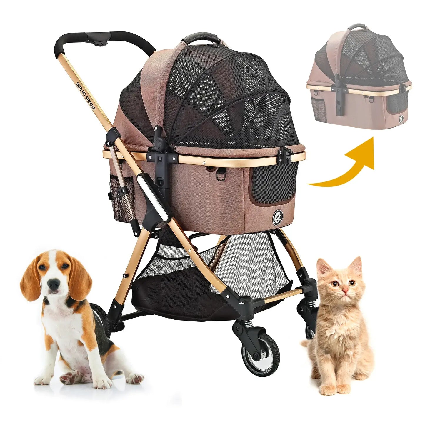 Enzo Pista Lightweight Dog Stroller, Travel Carrier, Pet Car Seat - Rose Gold