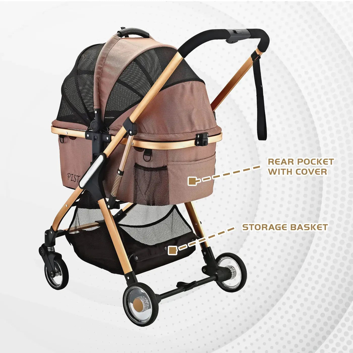 Enzo Pista Lightweight Dog Stroller, Travel Carrier, Pet Car Seat - Rose Gold