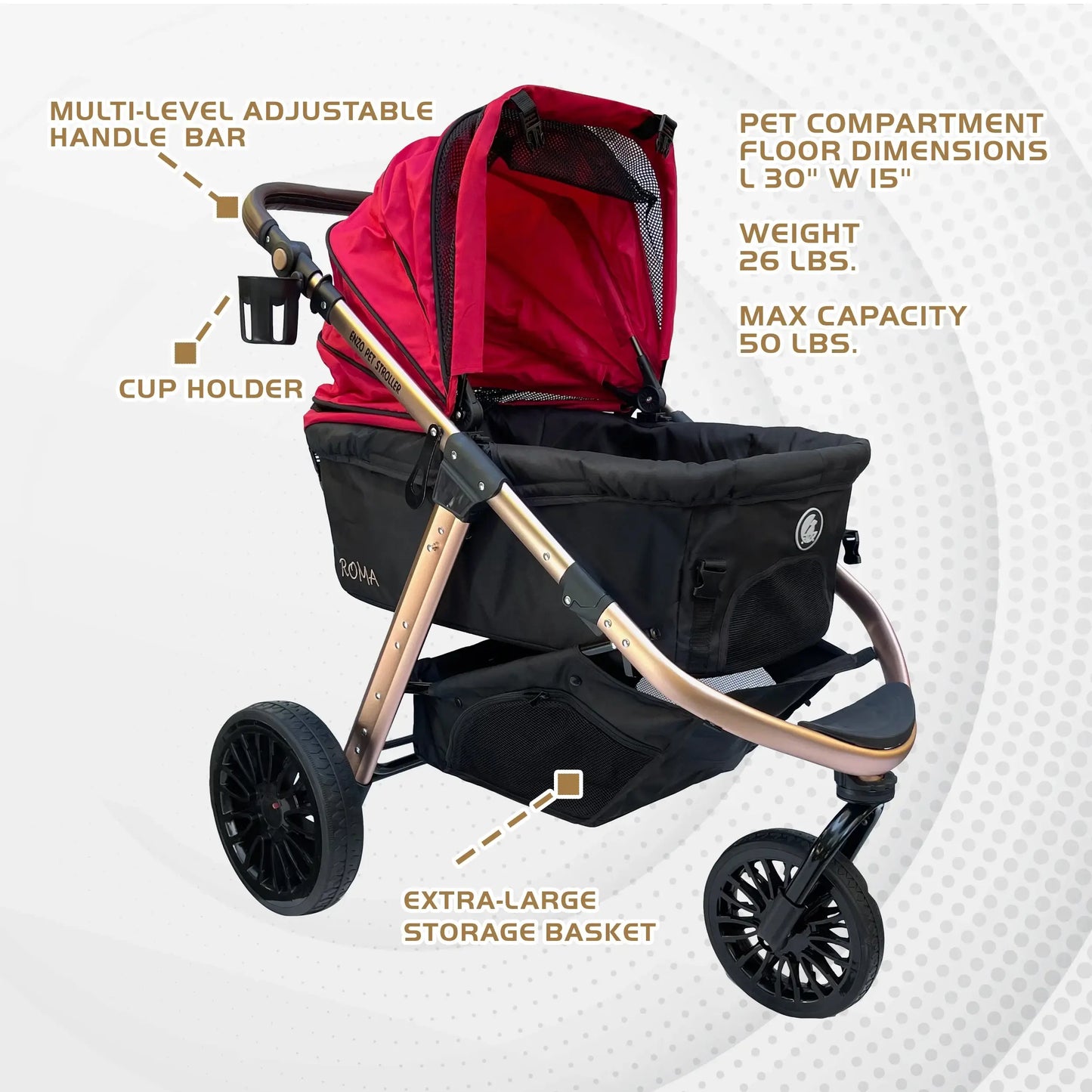 Enzo Roma Dog Stroller - Red