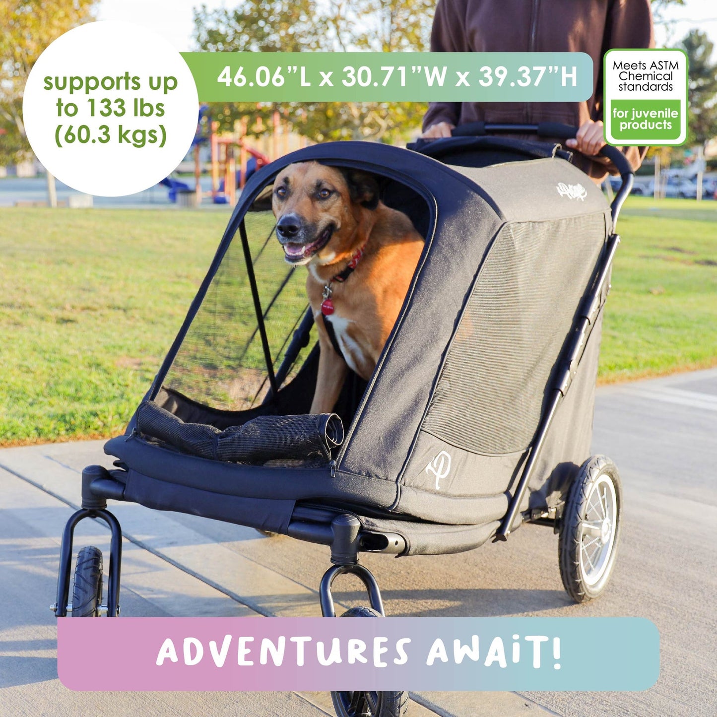 Petique Apollo Elite Pet Stroller for Large Dogs: Sturdy Ramp, Low to Ground, Air-Filled Bike Tires, Peek-a-Boo Window Folds Compact, Convertible Canopy, For Large & Multiple Dogs, Supports up to 133 LBS