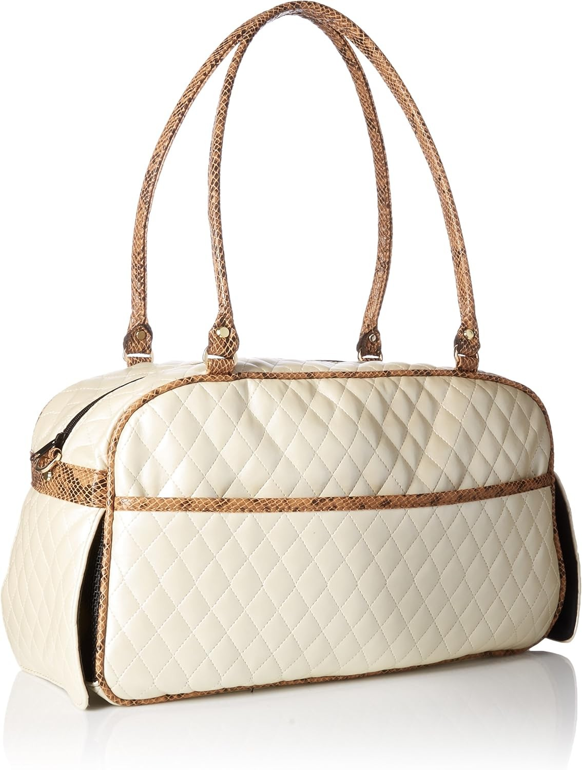 Marlee Dog Carrier Ivory Quilted with Snake Trim