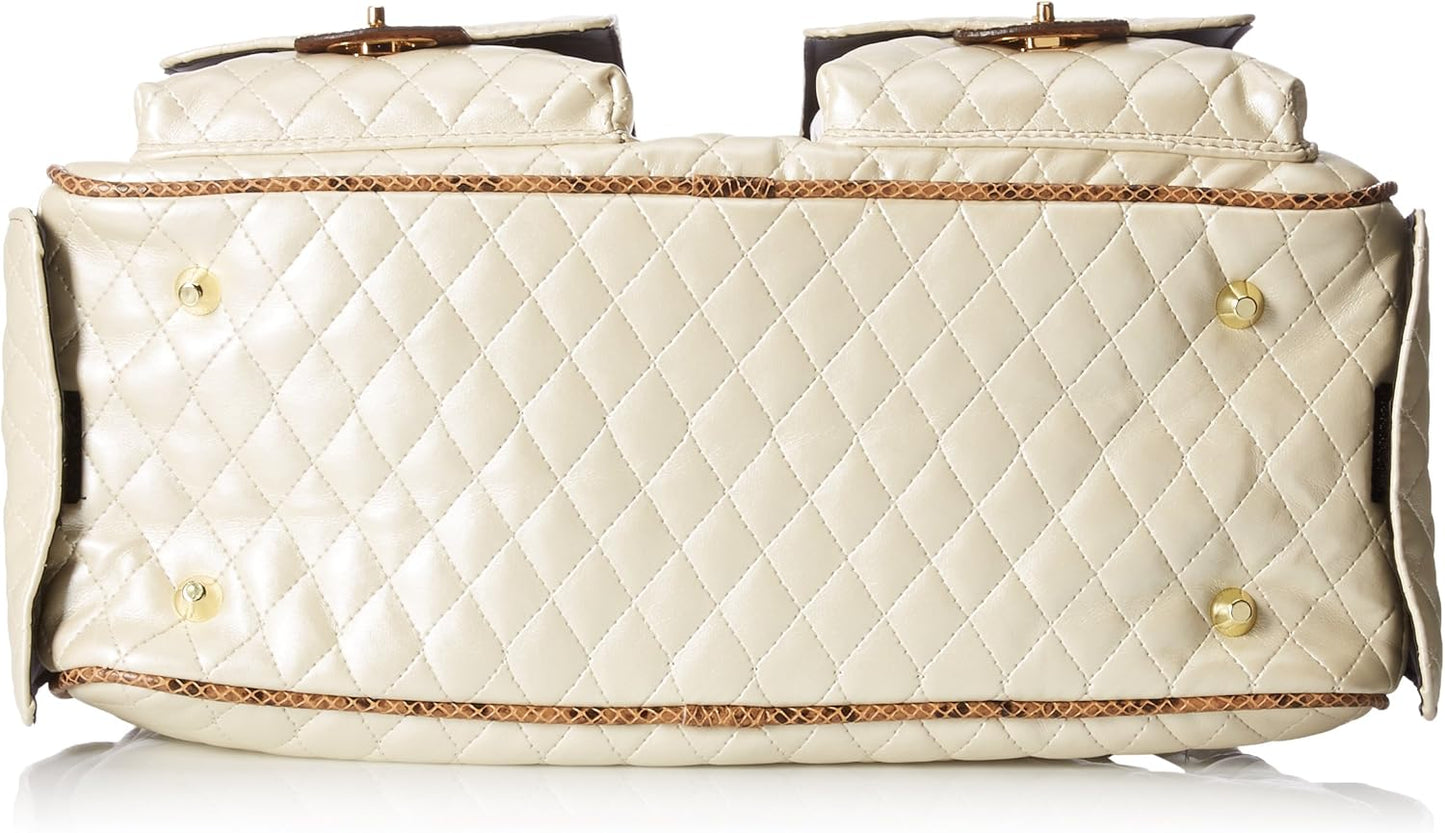 Marlee Dog Carrier Ivory Quilted with Snake Trim