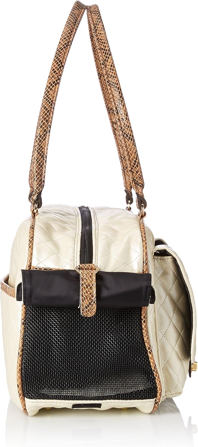 Marlee Dog Carrier Ivory Quilted with Snake Trim