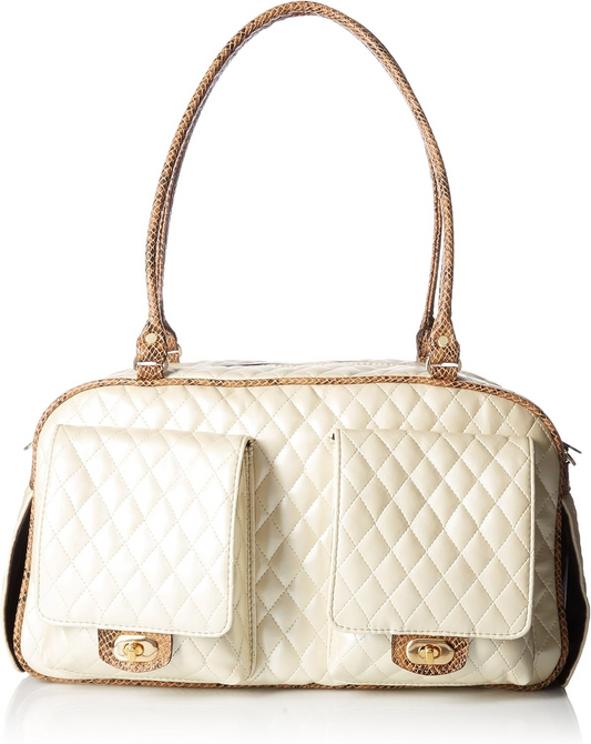 Marlee Dog Carrier Ivory Quilted with Snake Trim