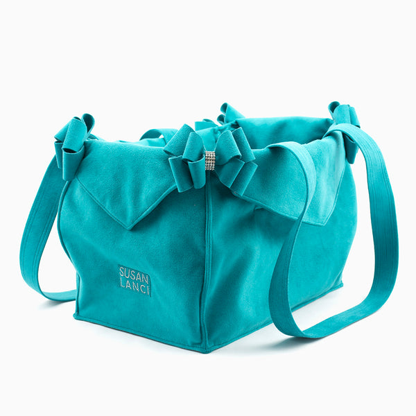 Susan Lanci Luxury Dog Carrier Montego Blue Double Nouveau Bow