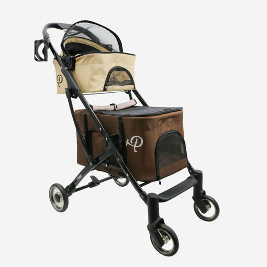 Petique Deluxe Double Decker dog stroller with two dog carriages.