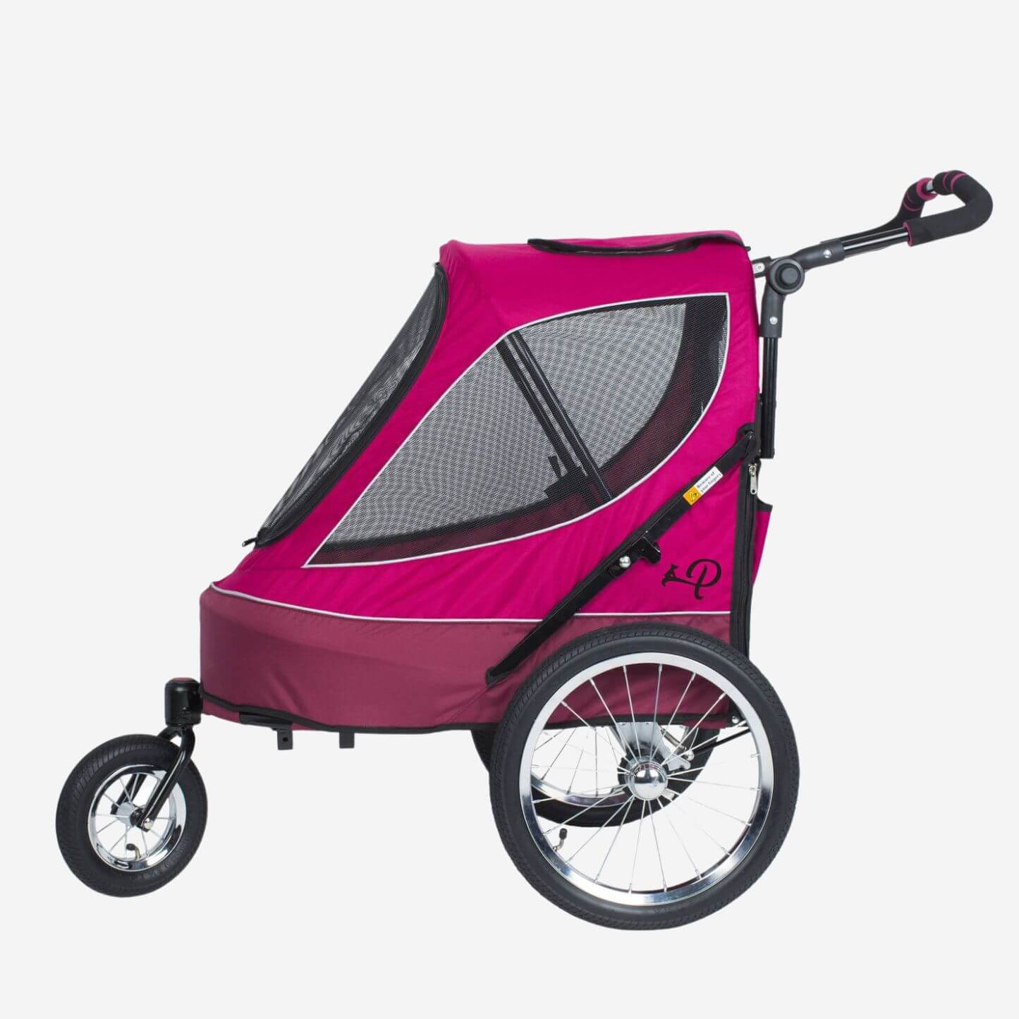 Side view of Petique All Terrain dog jogger in fushia pink.