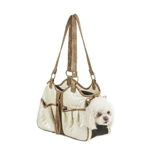 Petote Metro Quilted Luxe Dog Carrier - Ivory