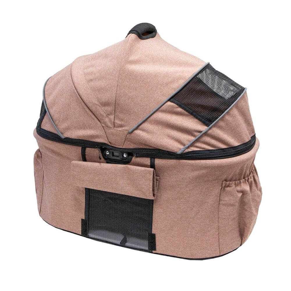 The Petique Newport modern dog carrier with the canopy closed.