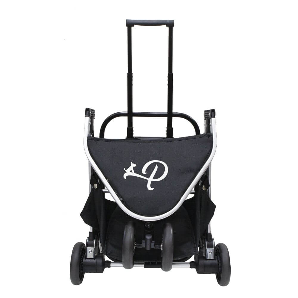 Petique Newport dog stroller frame folded and upright.