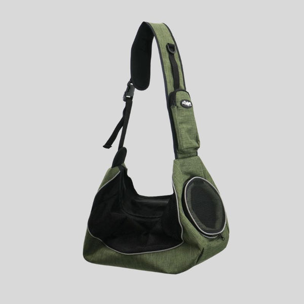 Petique sling dog carrier in green with pocket.