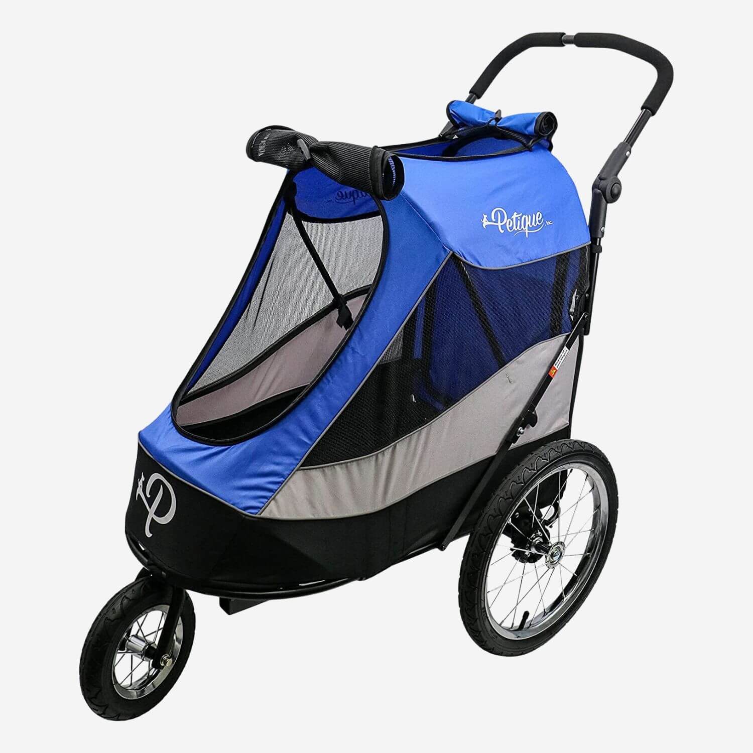 Petique Trailblazer dog stroller with three wheels in sky blue.