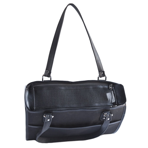 Top view of the Petote Payton modern dog carrier in black.